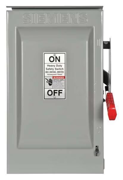 Fusible Safety Switch, Heavy Duty, 240V AC, 2PST, 60 A, NEMA 3R, Siemens, Mfr#: HF222NR
