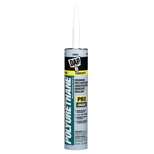 Construction Sealant, 10.1 oz, Cartridge, White, Polyurethane Base, Dap, Mfr#: 18810