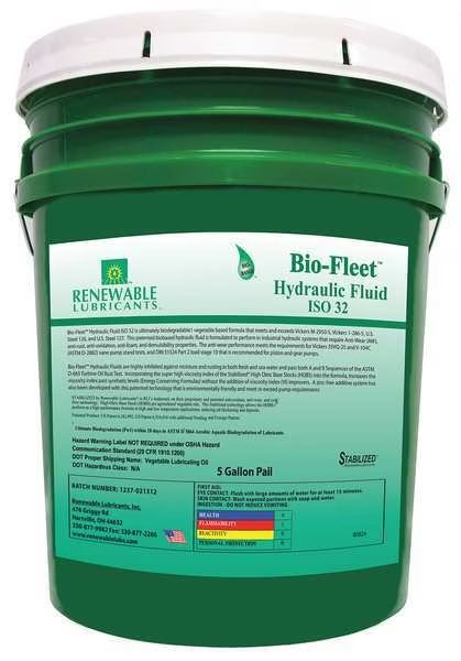 5 gal Pail, Hydraulic Oil, 32 ISO Viscosity, Not Specified SAE, Renewable Lubricants, Mfr#: 80824