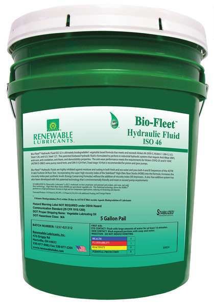 5 gal Pail, Hydraulic Oil, 46 ISO Viscosity, Not Specified SAE, Renewable Lubricants, Mfr#: 80834