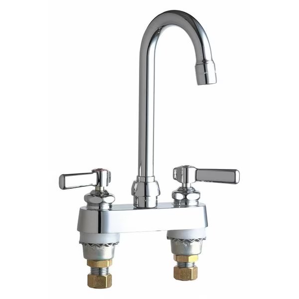 Manual, 4" Mount, Commercial 2 Hole Gooseneck Kitchen/Bathroom Faucet, Chicago Faucet, Mfr#: 895-ABCP