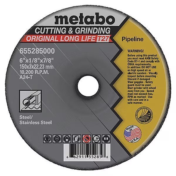 Pipeline Wheel, T27, A24T, 6"X1/8"X7/8", Metabo, Mfr#: 655285000