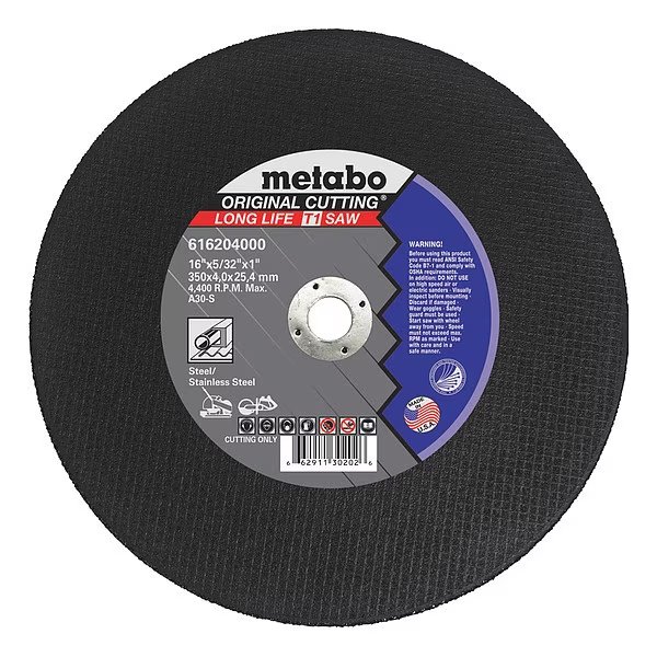 CutOff Wheel, T1, A30V, 20"X3/16"X1", Metabo, Mfr#: 616367000