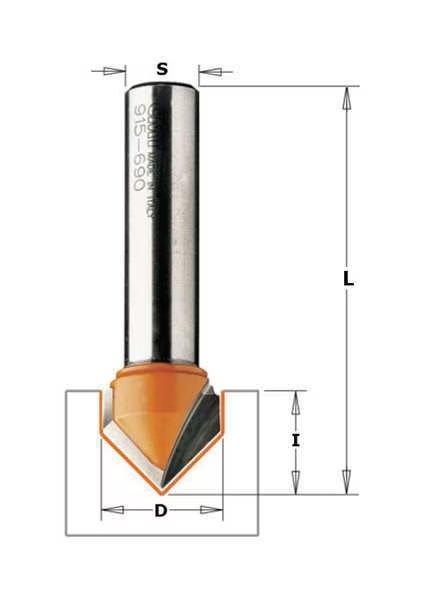 V Grooving Router Bit, HWM, 1/4 in, Cmt, Mfr#: 815.064.11