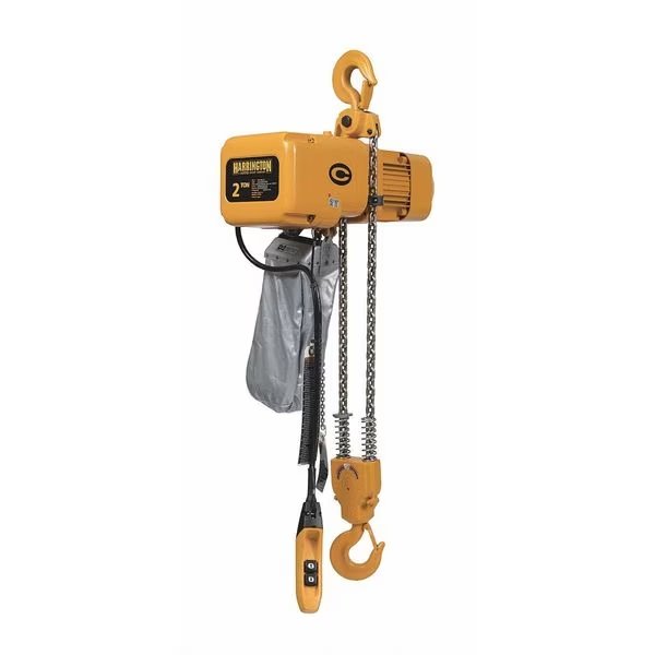 Electric Chain Hoist, 4,000 lb, 20 ft, Hook Mounted - No Trolley, 230/460V, Yellow, Harrington, Mfr#: NER020C-20