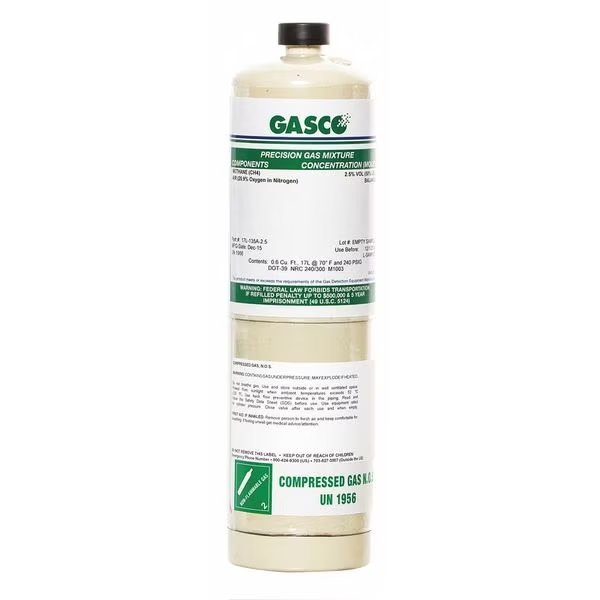 Calibration Gas, Hydrogen, Nitrogen, 17 L, CGA 600 Connection, +/-5% Accuracy, 240 psi Max. Pressure, Gasco, Mfr#: 17L-86N-100