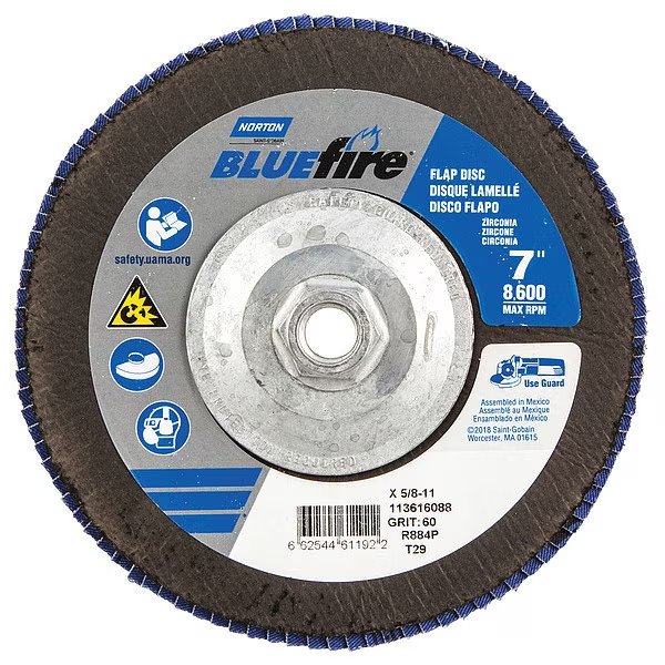 Flap Disc, 7 In x 60 Grit, 5/8-11, Norton Abrasives, Mfr#: 66254461192