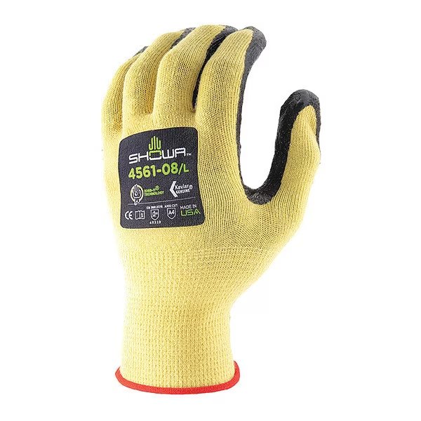 Knit Gloves, A4 Cut Level, 15 ga, Black, Yellow, M, Showa, Mfr#: 4561M-07-V
