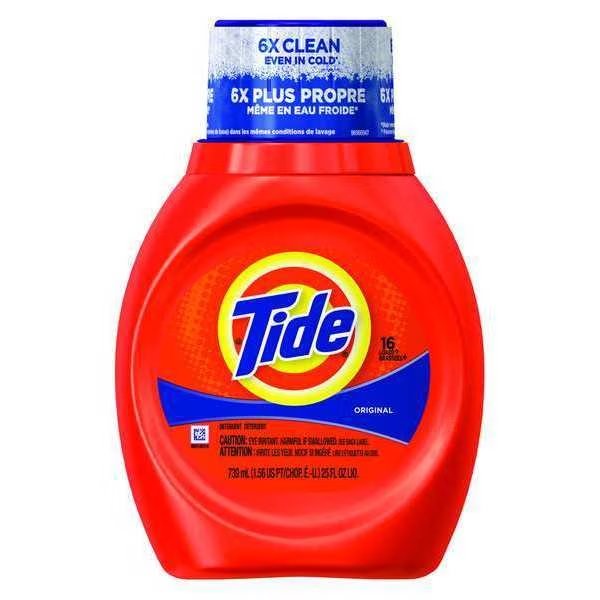 Laundry Detergent, 25 oz Bottle, Liquid, Unscented, White, 6 PK, Tide, Mfr#: 13875