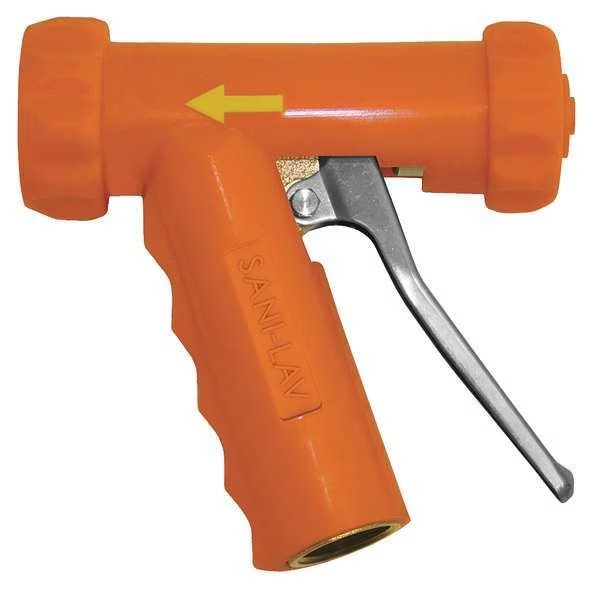 Pistol Grip Water Nozzle, 3/4" Female, 150 psi, 5.3 gpm, Safety Orange, Sani-Lav, Mfr#: N81