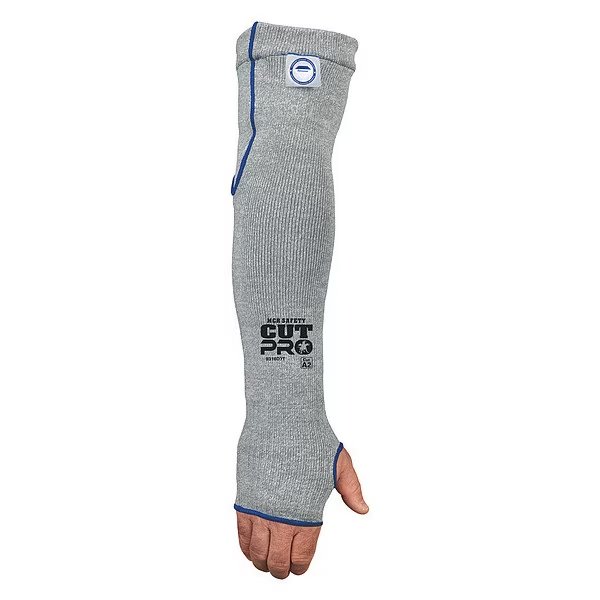 Cur-Resistant Sleeve, Cut Level A2, 18 in Length, Thumbhole, Gray, Universal Size, Mcr Safety, Mfr#: 9318D7T