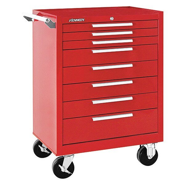 Rolling Tool Cabinet, 8 Drawer, Red, 27 in W x 18 in D x 35 in H, Kennedy, Mfr#: 378XR