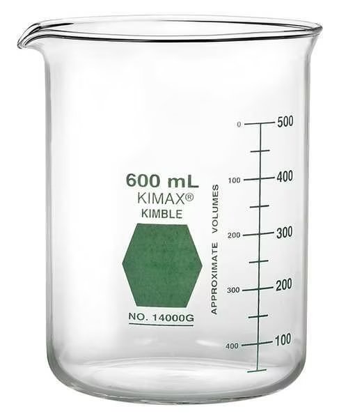 Griffin Beaker, 600mL, Glass, Clear, PK6, Kimble Chase, Mfr#: 14000G-600