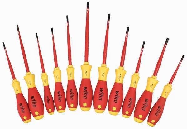 Insulated Screwdriver Set, Slotted/Phillips, Square, 11 pcs, Wiha, Mfr#: 32198