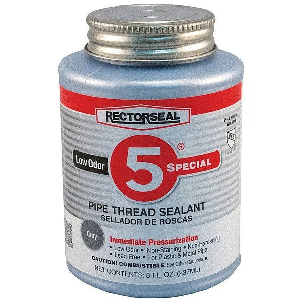 Pipe Thread Sealant 9.6 fl oz, Brush-Top Can, No. 5 Low Odor, Gray, Paste, Rectorseal, Mfr#: 26551