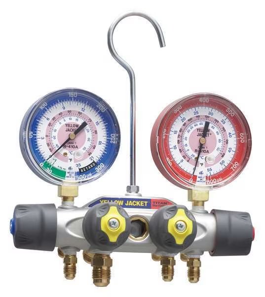 Mechanical Manifold Gauge Set, 4-Valve, Yellow Jacket, Mfr#: 49962