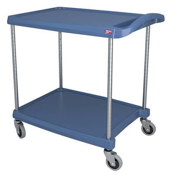 Utility Cart with Antimicrobial Lipped Plastic Shelves, Polymer (Shelf), Flat, 2 Shelves, 300 lb, Metro, Mfr#: MY2030-24BU