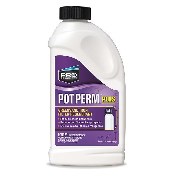 Potassium Permanganate, Pot Perm, Removes Iron/Manganese, 28 oz Bottle, For Greensand Iron Filters, Pro Products, Mfr#: KP02N