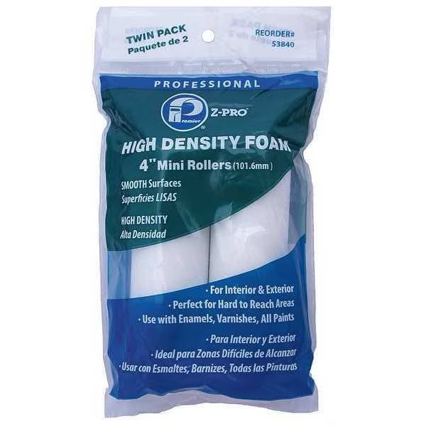 4" Mini Paint Roller Cover, Foam, 2 PK, Premier, Mfr#: 53840