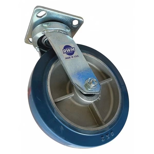 Swivel Plate Caster, Rubber, 8 in., 750 lb., Rwm, Mfr#: 48-RAB-0820-S-EHT