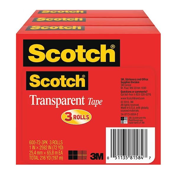Tape 600-72-1"x2592" (25, 4m, PK12, Scotch, Mfr#: 600-72-3PK