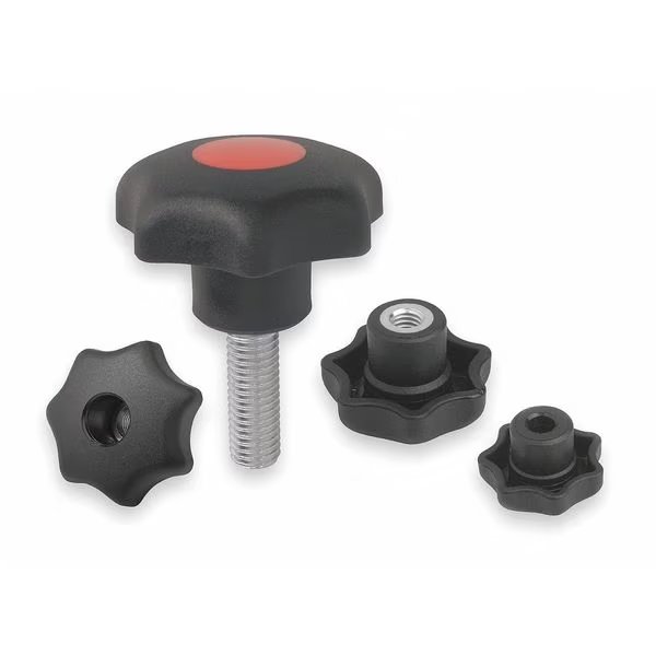Star Grip, DIN 6336 Similar, D=M05, D1= 25, Tapped Bushing, Steel, Black Plastic, Cap: Black, Kipp, Mfr#: K0155.205