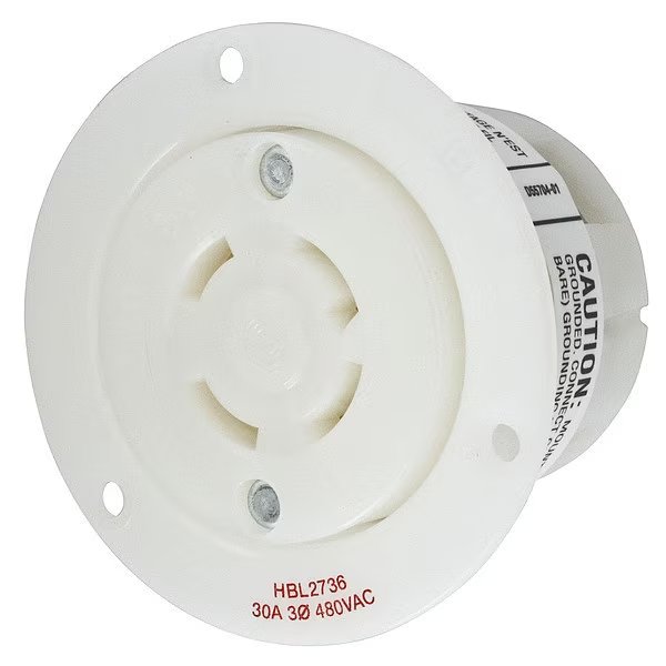30A Flanged Twist-Lock Receptacle 3P 4W 480VAC, Hubbell, Mfr#: HBL2736