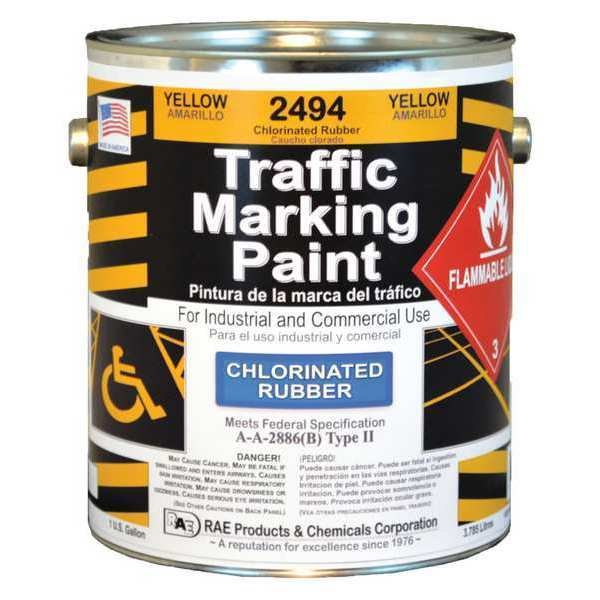 Traffic Zone Marking Paint, 1 gal., Yellow, Chlorinated Solvent -Based, Rae, Mfr#: 2494-01
