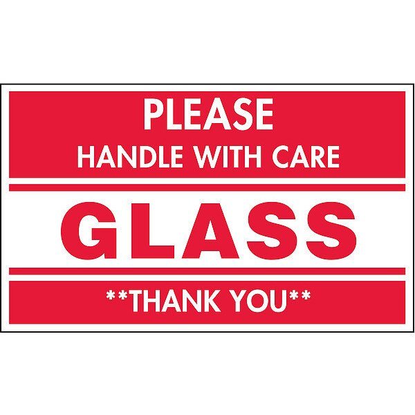 3" x 5" Adhesive Back Shipping Labels, Glass Handle with Care, Pk500, Tapecase, Mfr#: 16U865