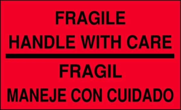 3" x 5" Adhesive Back Bilingual Shipping Labels, Fragile Handle with Care/Fragil Manege Con Cuidado, Pk500, Tapecase, Mfr#: 16U897