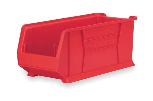 Storage Bin, Plastic, 11 in W, 10 in H, 23 7/8 in L, Red, Akro-Mils, Mfr#: 30287RED