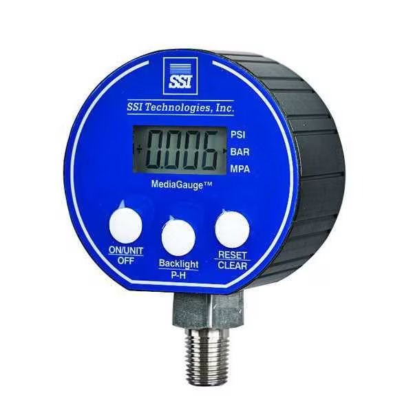 Digital Pressure Gauge, 0 to 5 psi, 1/4 in MNPT, Plastic, Black, Ssi, Mfr#: MG-5-A-9V-R