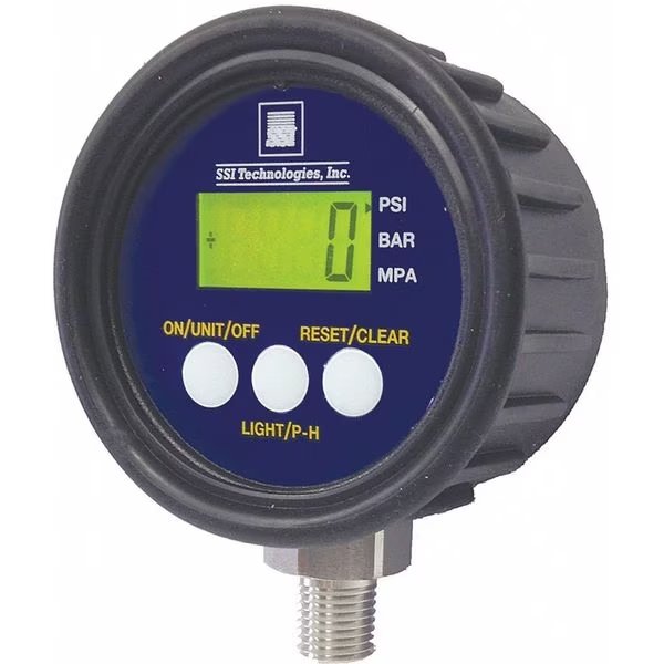 Digital Pressure Gauge, 0 to 300 psi, 1/4 in MNPT, Plastic, Black, Ssi, Mfr#: MGA-300-A-9V-R
