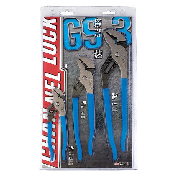 3 Piece Plastic Grip Tongue and Groove Plier Set Dipped Handle, Channellock, Mfr#: GS-3