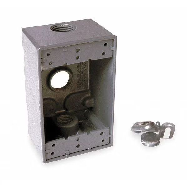 Weatherproof Electrical Box, 1 Gang, 1/2 in Hub Size, 3 Inlets, 4.5 in L, 2.75 in W, Aluminum, Gray, Bell Outdoor, Mfr#: 5320-0