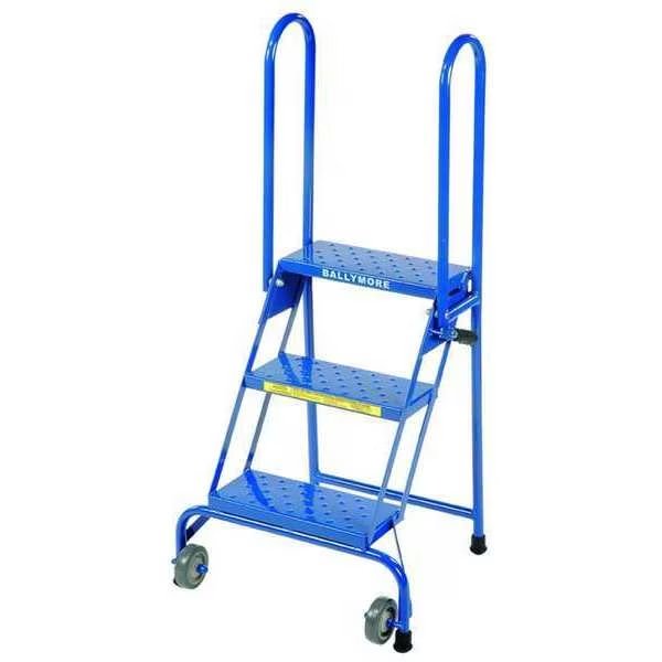 50 1/2 in H Steel Folding Rolling Ladder, 3 Steps, 350 lb Load Capacity, Ballymore, Mfr#: LS3247