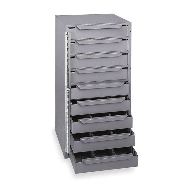 Storage Cabinet, 24 1/2 in H, 12 5/8 in W, 12 1/8 in D, 9 Drawers, 1 Shelves, Steel, Gray, Durham Mfg, Mfr#: 611-95