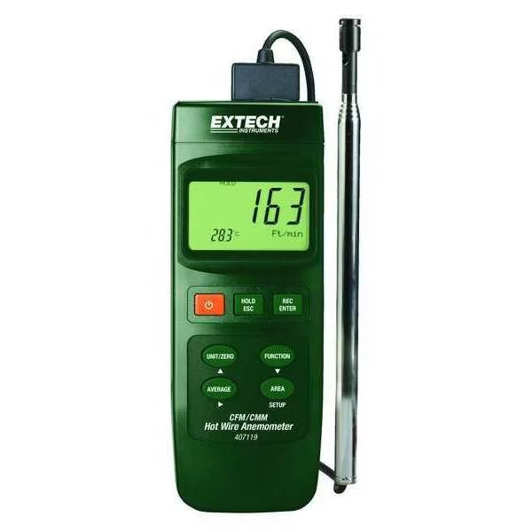 Anemometer, 40 to 3346 fpm, Extech, Mfr#: 407119