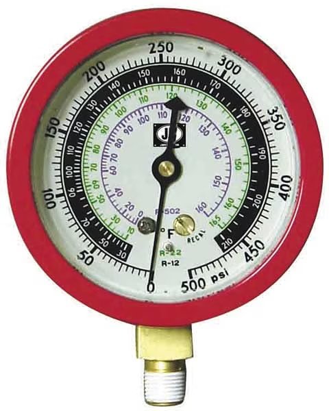 Gauge, 3-1/8 In Dia, High Side, Red, 500 psi, Jb Industries, Mfr#: M2-875