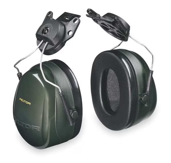 Peltor Optime 101 Hard Hat-Mounted Earmuffs, Passive Protection, NRR 24 dB, Foam, Black/Green, 3M Peltor, Mfr#: H7P3E