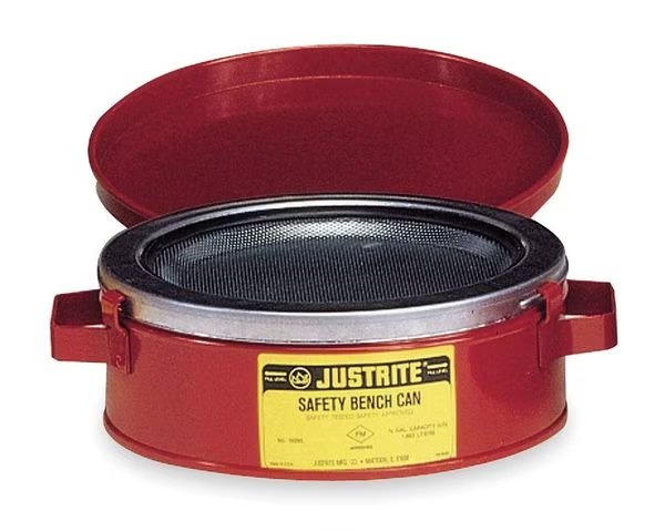 Bench Can, 1 Qt., Galvanized Steel, Red, Justrite, Mfr#: 10175