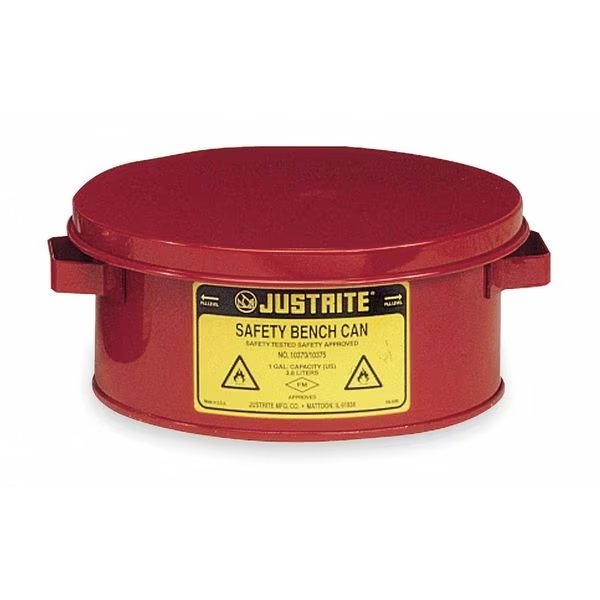 Bench Can, 1 Gal., Galvanized Steel, Red, Justrite, Mfr#: 10375