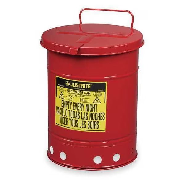 Oily Waste Can, 21 Gal., Steel, Red, Justrite, Mfr#: 09710