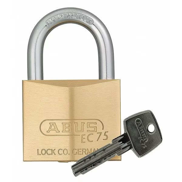 Padlock, Keyed Different, Standard Shackle, Square Brass Body, Steel Shackle, 5/8 in W, Abus, Mfr#: 75/30 KD