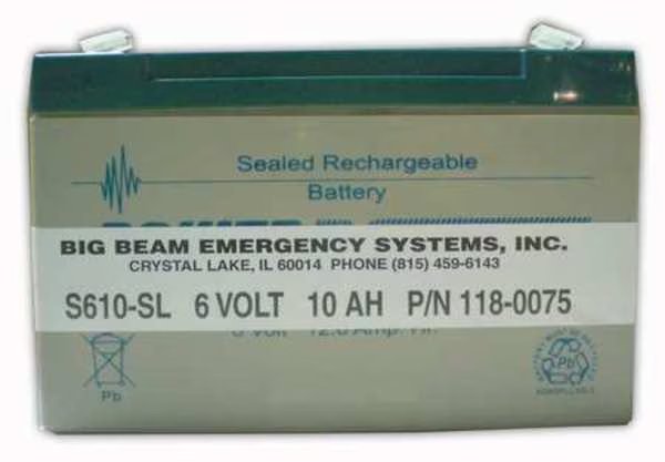 Battery, Lead Calcium, 6V, 10Ah, Faston, Big Beam, Mfr#: S610SL