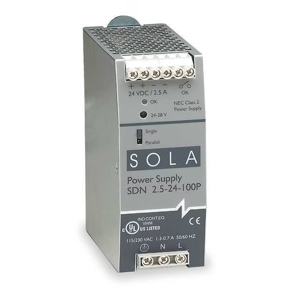 DC Power Supply, 85/264V AC, 24V DC, 60W, 2.5A, DIN Rail/Chassis, Solahd, Mfr#: SDN2.524100P