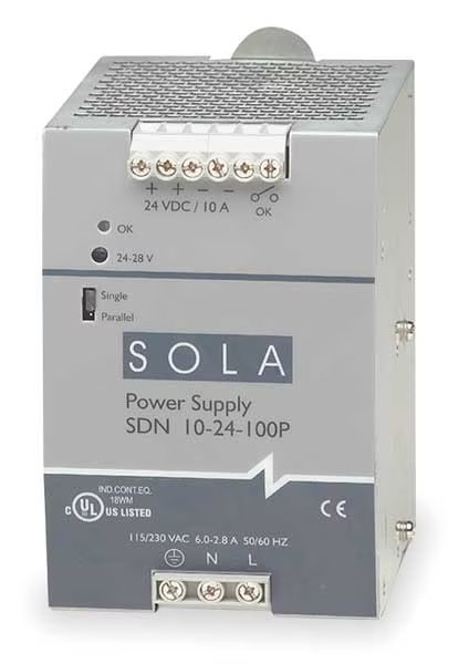 DC Power Supply, 115/230V AC, 24V DC, 240W, 10A, DIN Rail/Chassis, Solahd, Mfr#: SDN1024100P