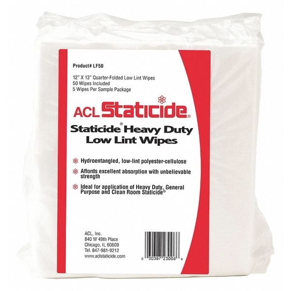 Poly Wrapped 1/4 Fold, 50 Wipes, 12 in x 13 in, Acl Staticide, Mfr#: LF-50