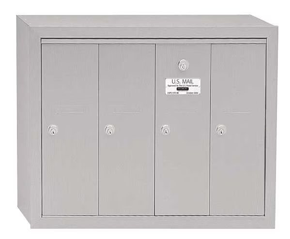 Vertical Mailbox, Aluminum, Powder Coated, 4 Doors, Surface, -, Salsbury Industries, Mfr#: 3504ASU