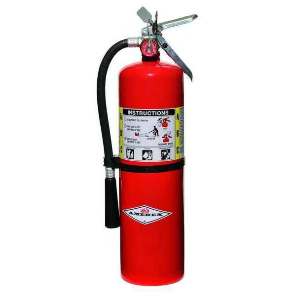 Fire Extinguisher, Class ABC, UL Rating 4A:80B:C, Rechargeable, 10 lb capacity, 21 ft Range, Amerex, Mfr#: B456